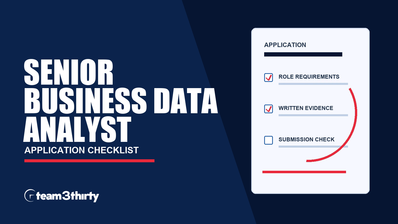 Senior Business Data Analyst application checklist, Team 3Thirty