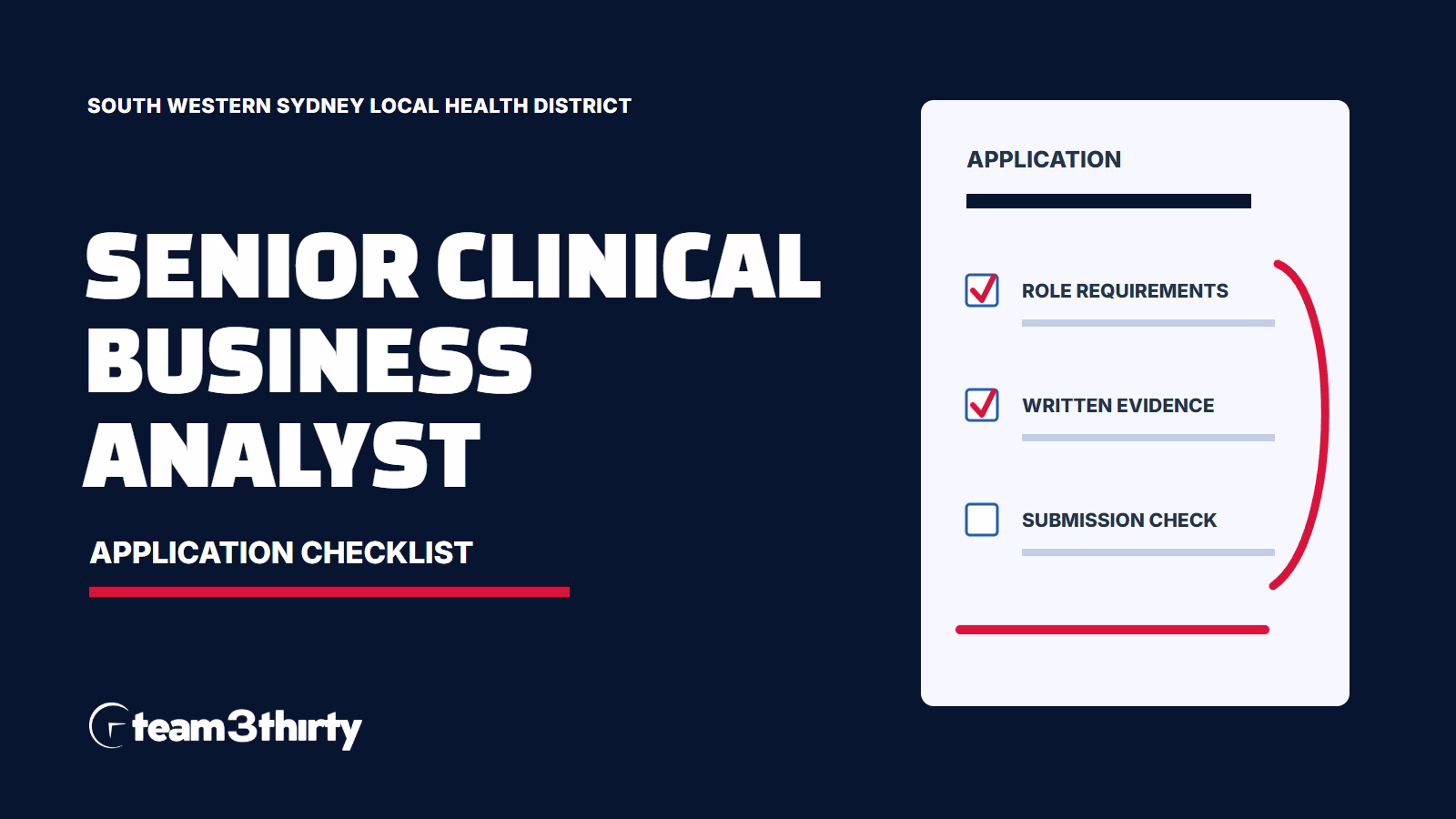Senior Clinical Business Analyst (Health Mgr Lvl 3) - Clinical Information Systems - Temp FT application checklist, Team 3Thirty