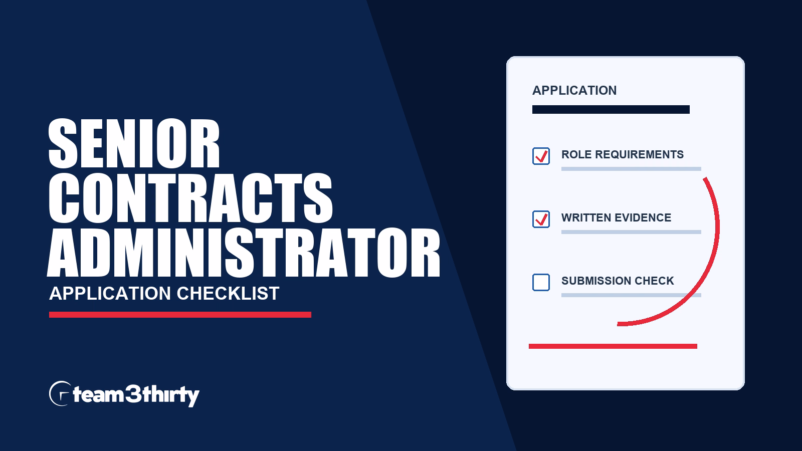 Senior Contracts Administrator (multiple roles) application checklist, Team 3Thirty