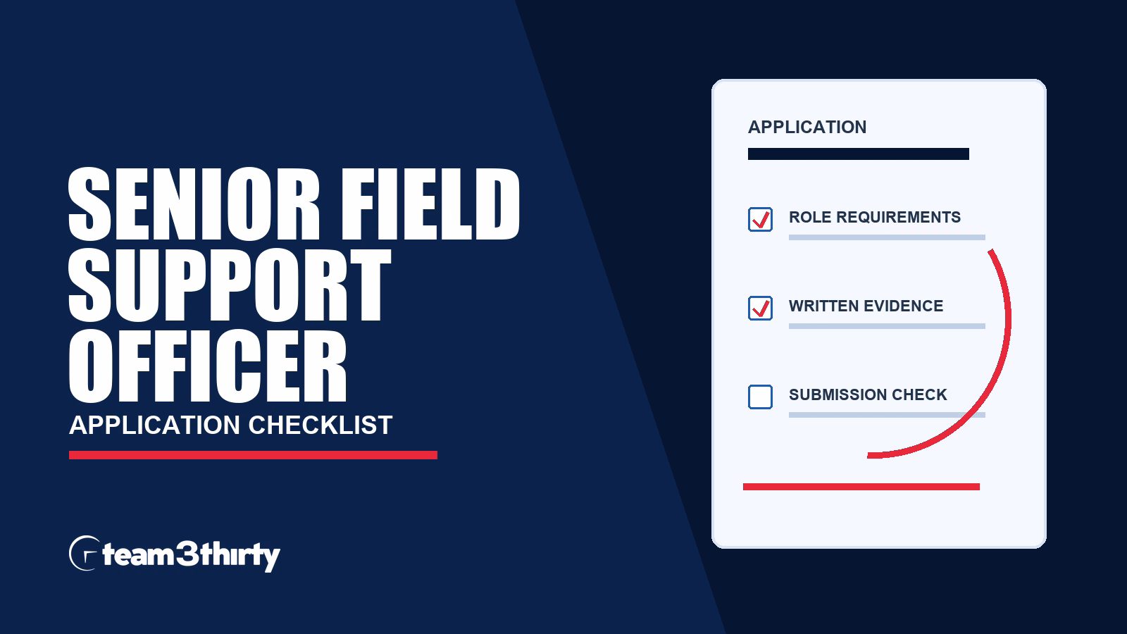 Senior Field Support Officer application checklist, Team 3Thirty