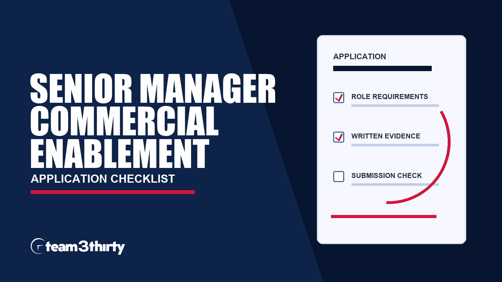 Senior Manager Commercial Enablement application checklist: contract governance and team evidence