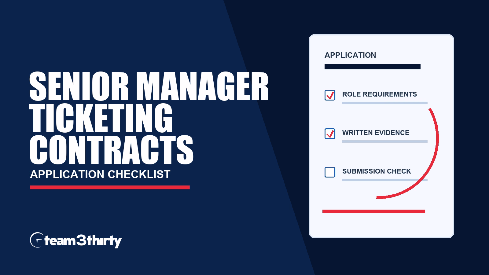 Senior Manager Ticketing Contracts application checklist, Team 3Thirty