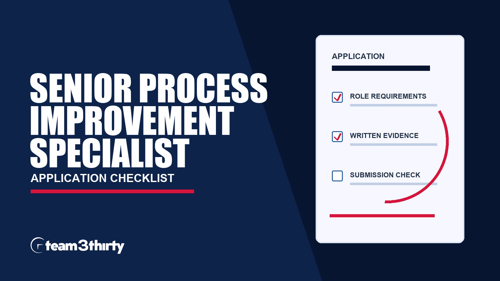 Senior Process Improvement Specialist, Clerk Grade 9/10, NSW Wollongong or Sydney (Rhodes) application checklist, Team 3Thirty