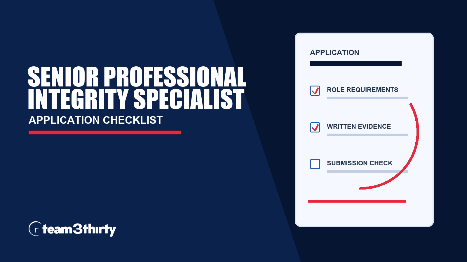 Senior Professional Integrity Specialist (Temporary Opportunity - up to 12 months) application checklist, Team 3Thirty