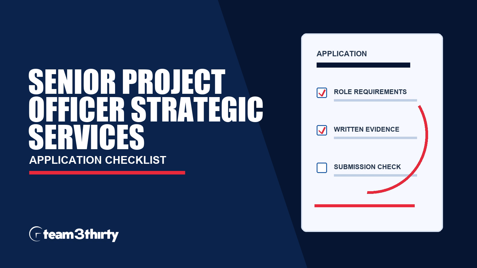 Senior Project Officer application checklist, Team 3Thirty