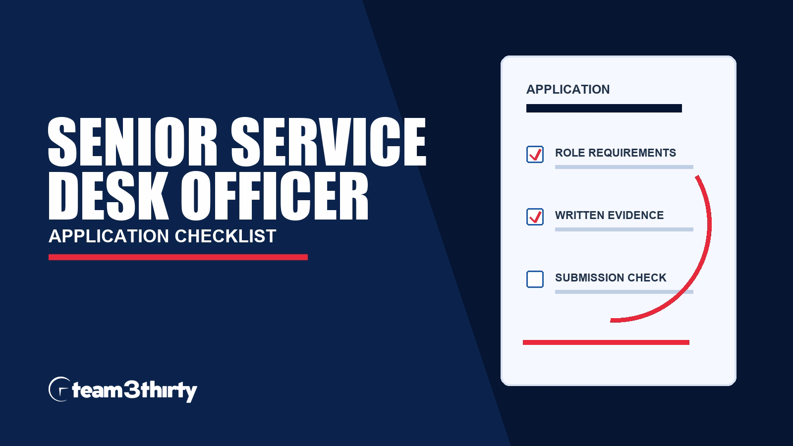 Senior Service Desk Officer application checklist, Team 3Thirty