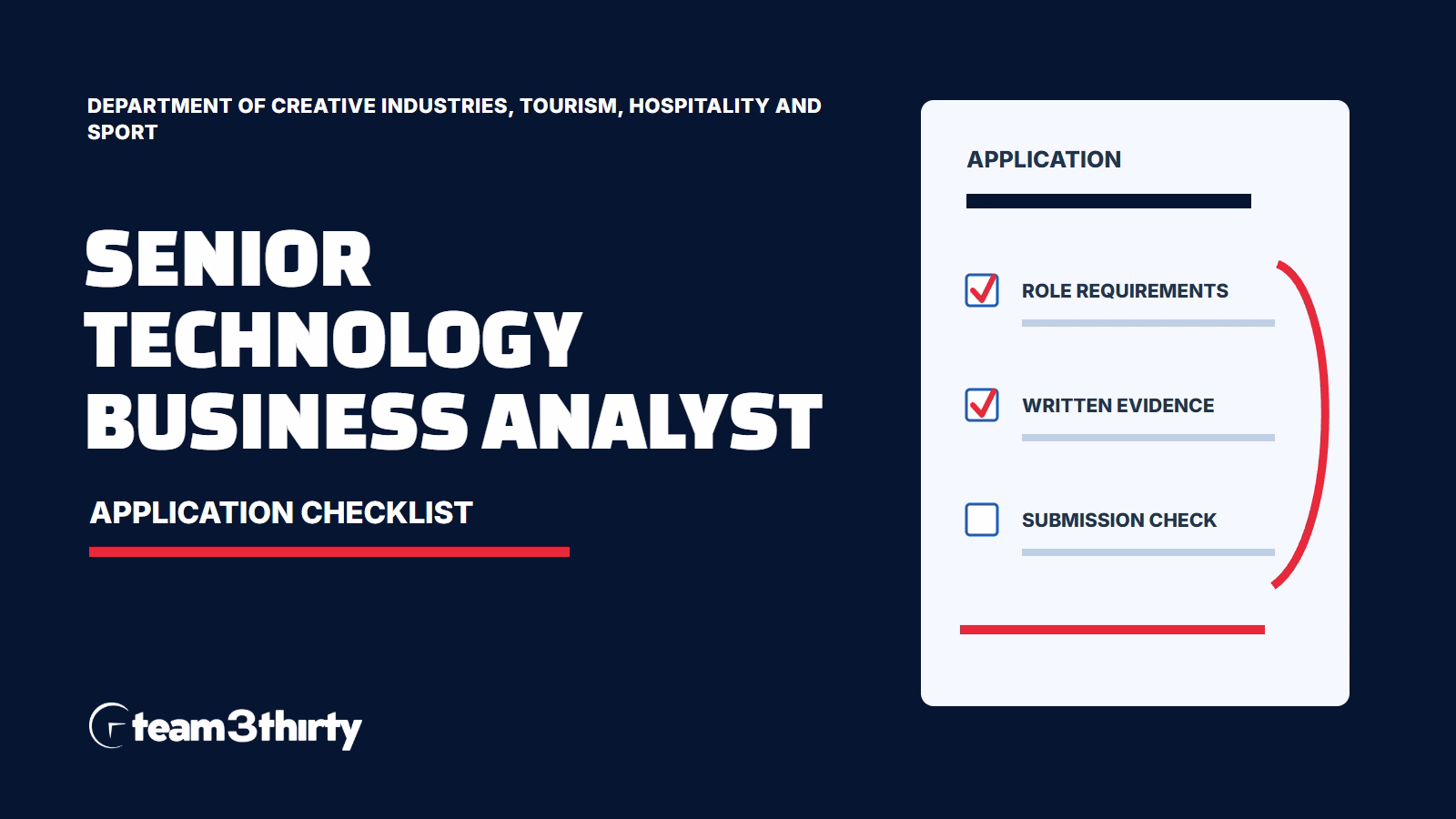 Senior Technology Business Analyst application checklist - Department of Creative Industries, Tourism, Hospitality and Sport