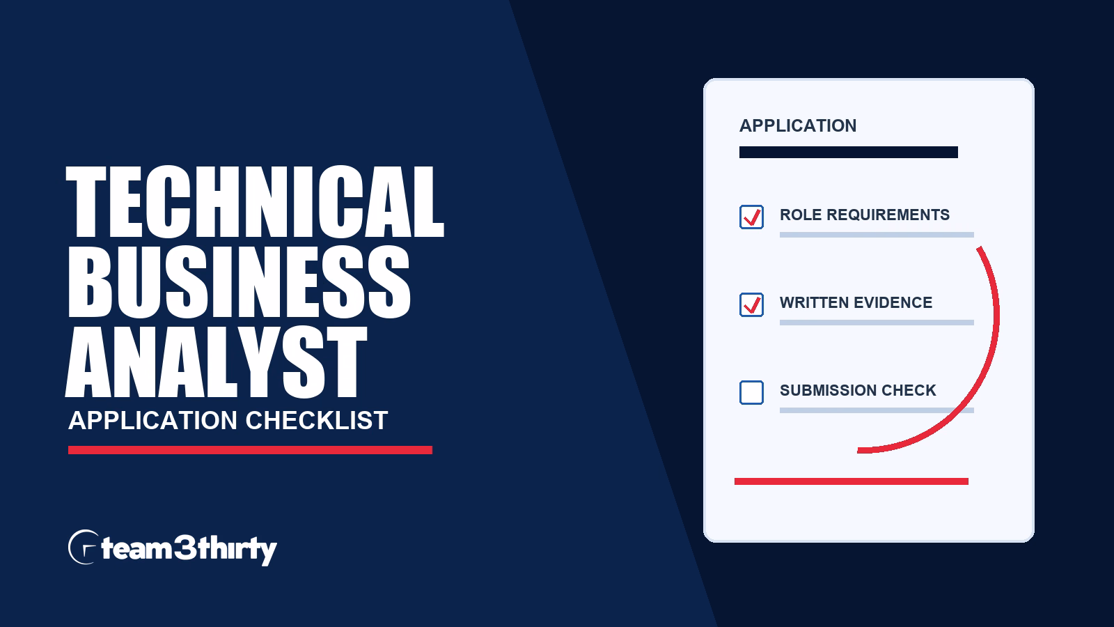Technical Business Analyst application checklist, Team 3Thirty