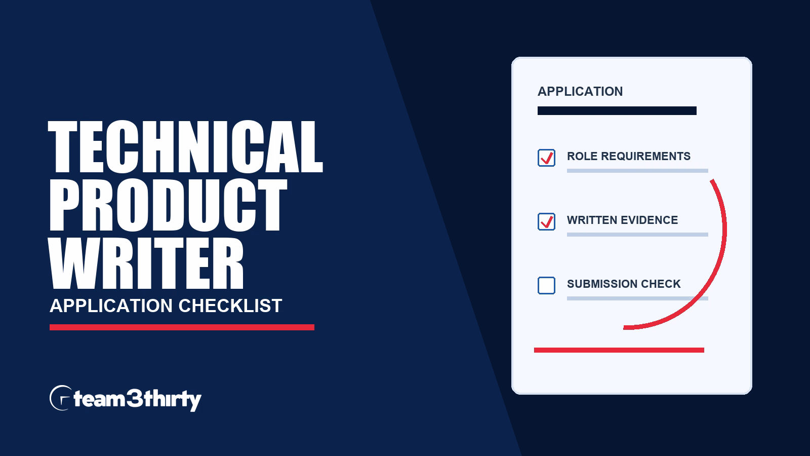 Technical Product Writer (Temporary Opportunity for up to 18 months) application checklist, Team 3Thirty