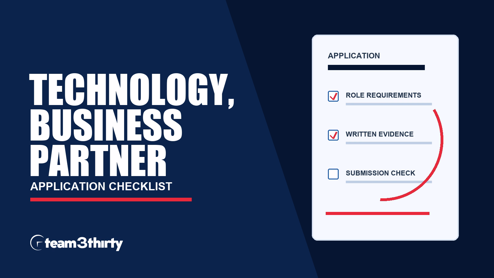 Technology, Business Partner application checklist, Team 3Thirty