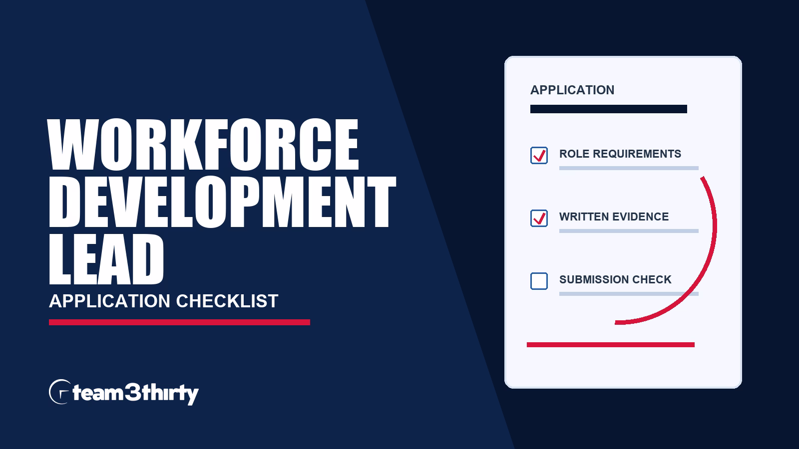 Workforce Development Lead application checklist, Team 3Thirty